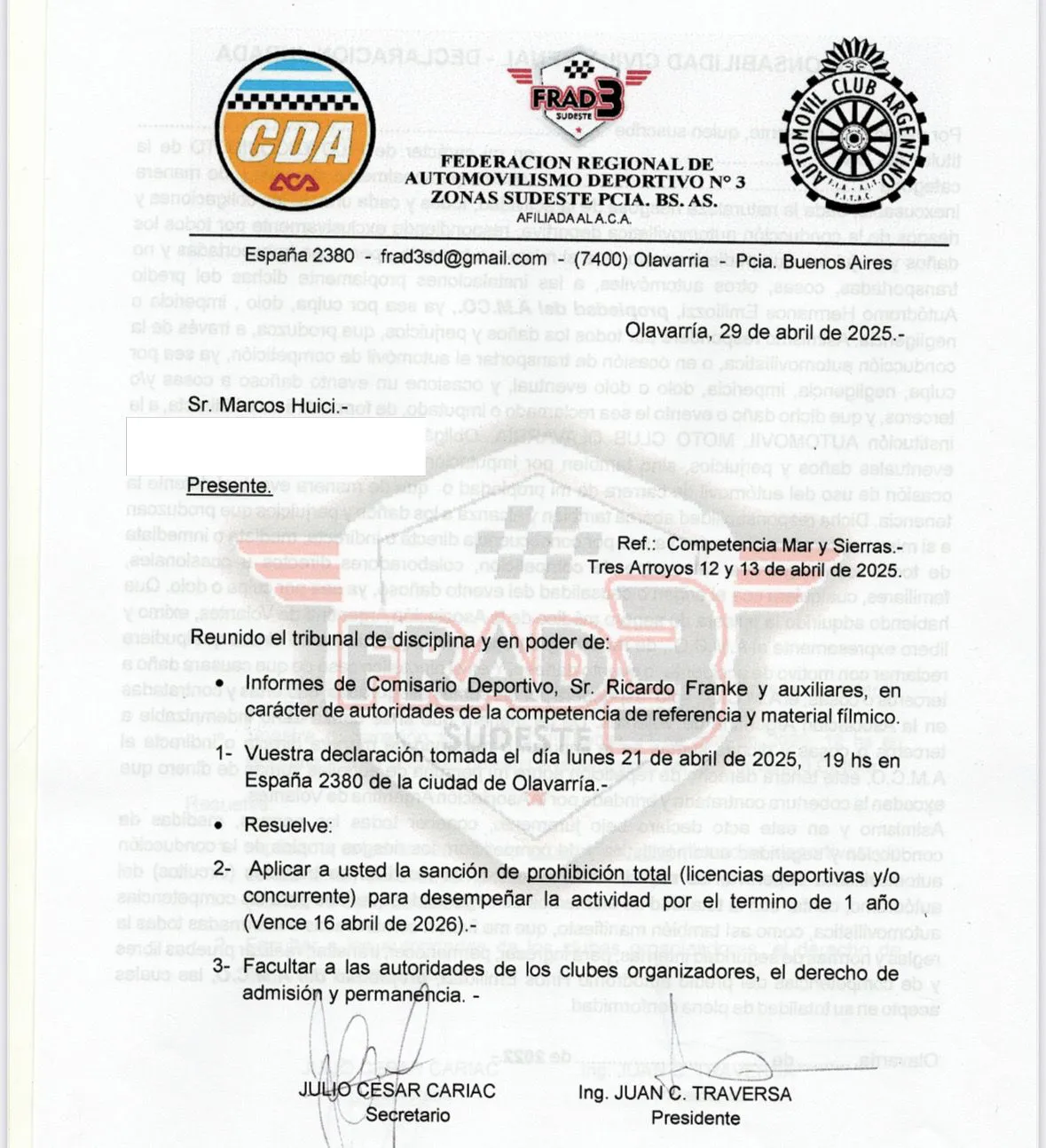 imagen sancion Huici