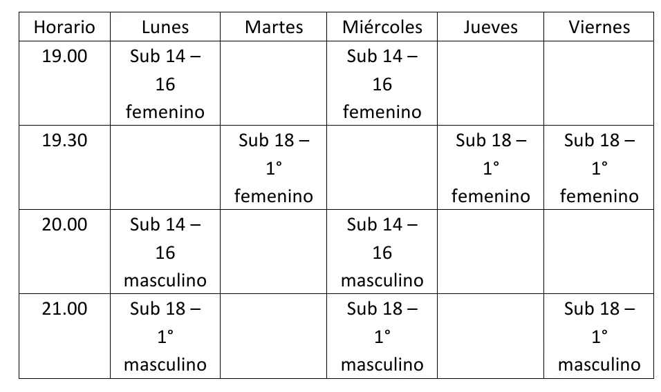 cuadro horario de voley en Barracas